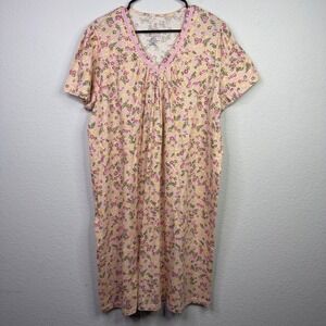 Only Necessities Nightgown Women L Pink Floral Short Sleeve Cottagecore Romantic
